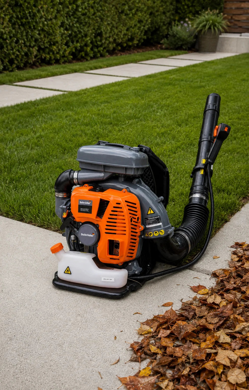 Schröder SR-6400L backpack leaf blower in action — Set down. Pick up. Keep going.