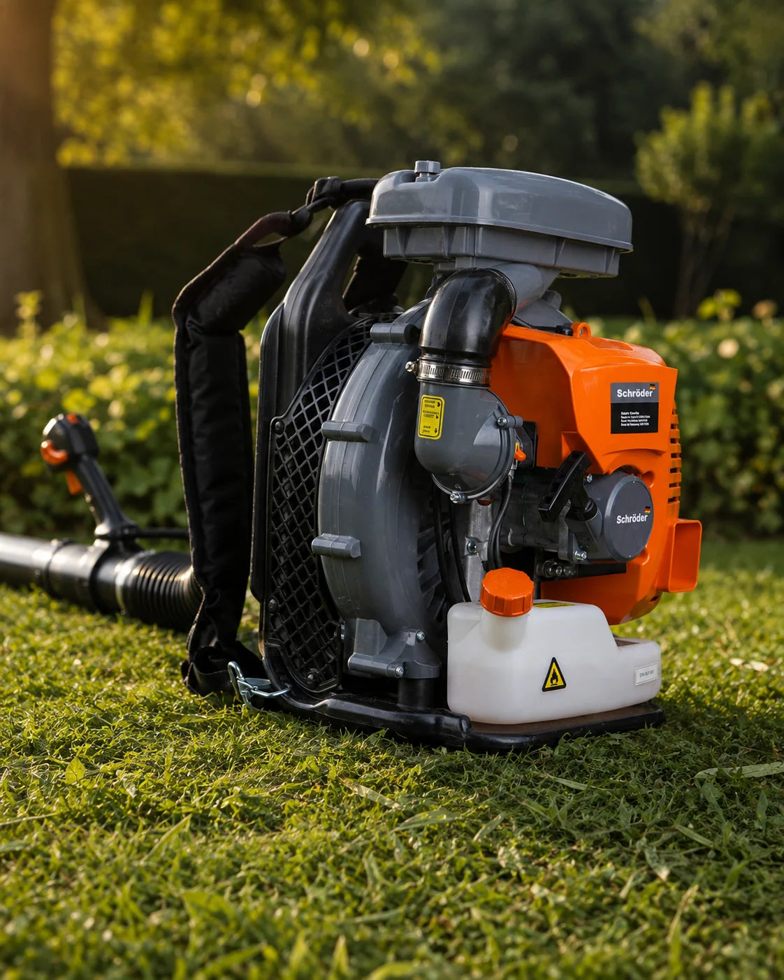 Schröder SR-6400L backpack leaf blower in action — The route-ready view